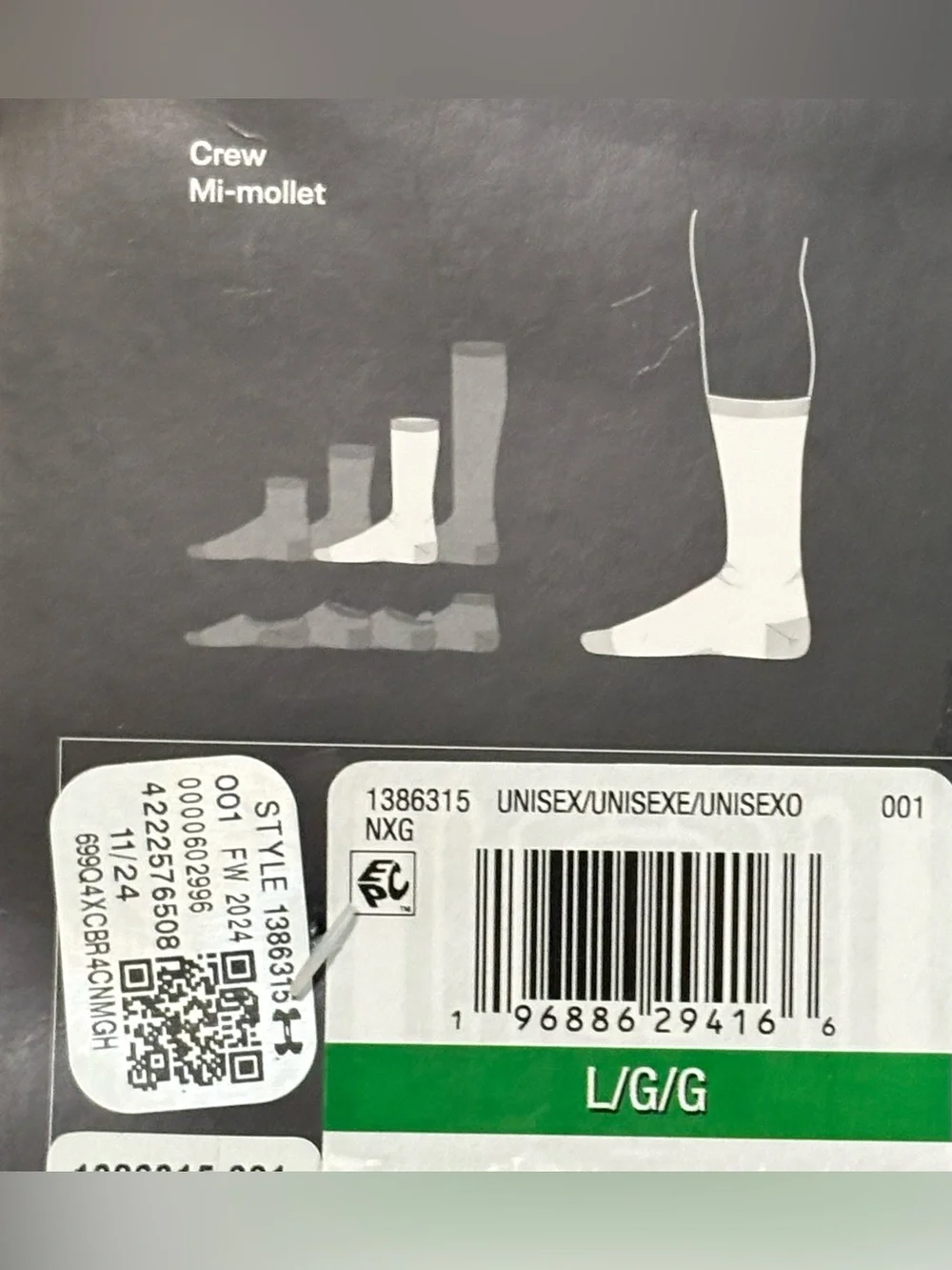 Under Armour Black Athletic Cotton Cushioned Crew Socks - Pack of 36 Pairs Lot